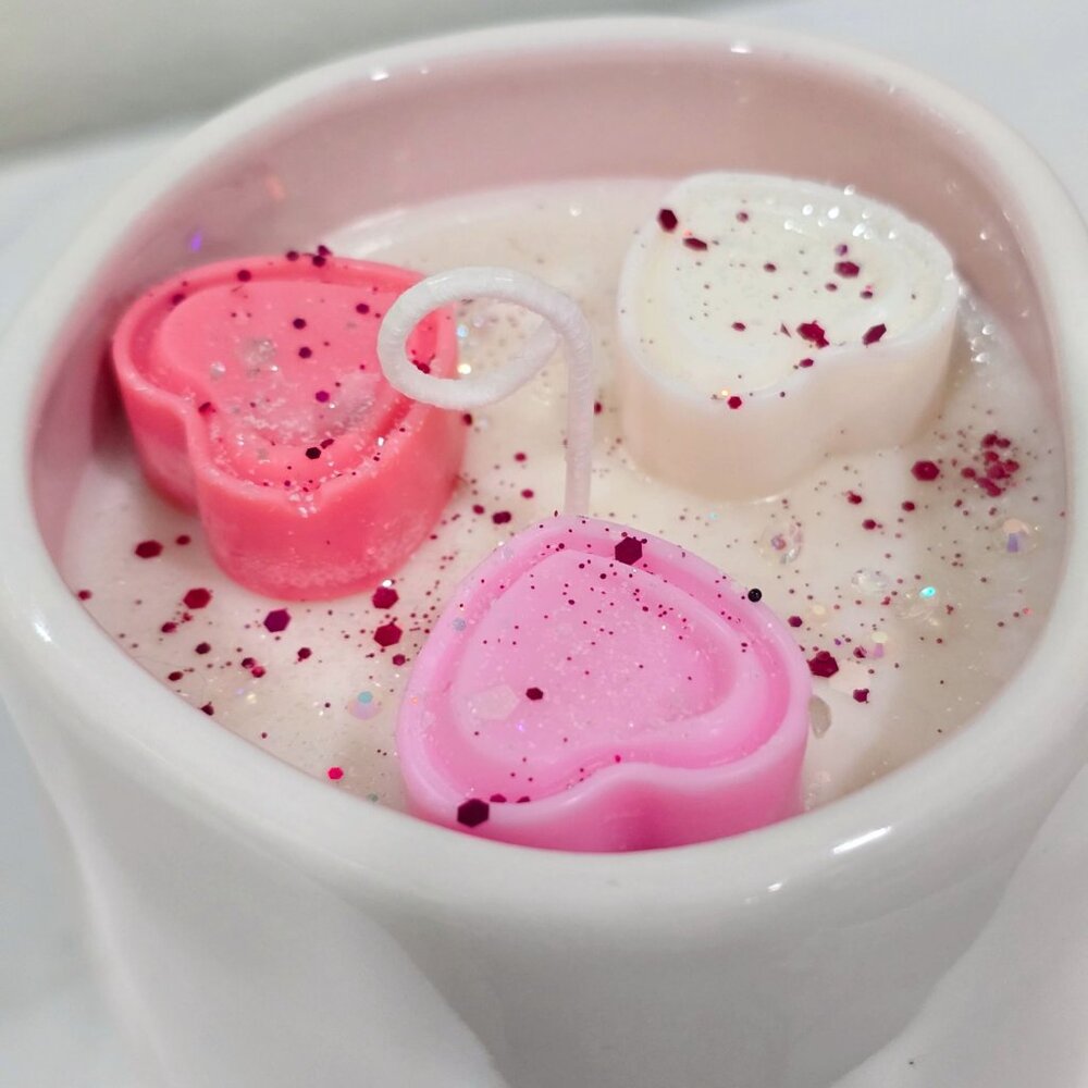Rae Dunn Pink Heart Handle Mug Candle ✦ Soy Wax Triple Heart Melt ✦ Mother’s Day - Picture 4 of 9